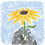 A robot holding a flower.